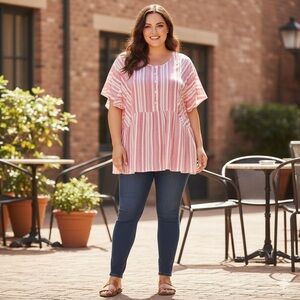 Lane Bryant Pink and White Striped Blouse